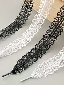 1/2pairs(100cm) Lace Shoelaces, Elegant Lace Shoelaces, Lace Bow Shoelaces, Elegant Satin-Lace Trim Ballet Style Shoe Laces, Geometric Hollow-Out Pattern, Sneakers, Casual Shoes Accessories, For Summer Daily Wear Casual Shoes, White Shoes