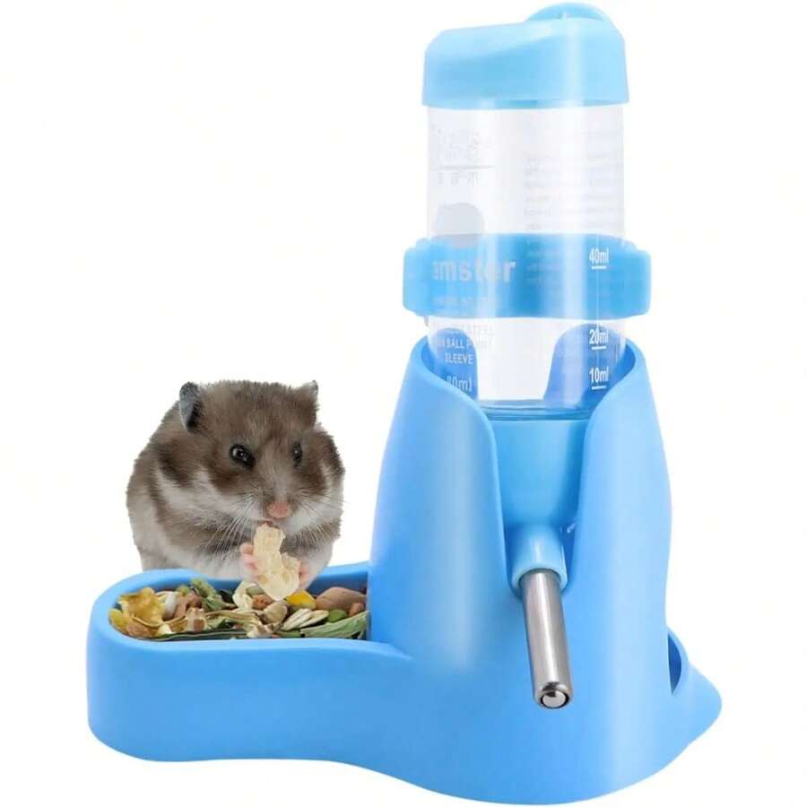 3 In 1 Hamster Hanging Water Bottle 80ml Pet Auto Dispenser With Base For Dwarf Hamster Mouse Rat Hedgehog - Blue - View 1