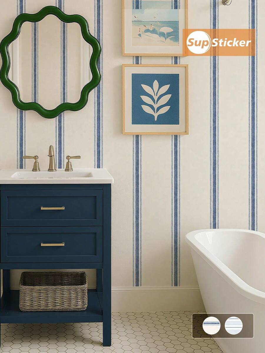 Soft Macaron Color Striped Self-Adhesive Wallpaper, Removable, 4 Colors Available, 17.72*118.11 Inches, Bedroom Living Room Decor - Multicolor - View 1