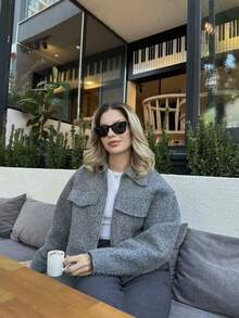 Fashionable Casual Grey Short Loose Zip-Up Jacket, Versatile For Autumn/Winter - Grey - View 4