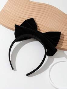 1pc Velvet Elegant Cute Bow Headband, Suitable For Holidays And Daily Wear - Black - View 3