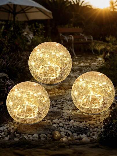1 Pc Solar Yard Light Outdoor, 30 LED Crackle Glass Ball Landscape Garden Decorative Light, Solar Outdoor Garden Decorative Light, Spherical Crack Outdoor Garden Light, Solar Glass Lawn LED Light, IP44, Suitable For Garden, Yard, Lawn And Courtyard Decoration,Outdoor Crystal Ball Decorative Buried Light, Garden Decorative Icicle Ball Light For Driveway/Patio/Lawn/Yard