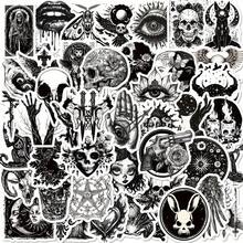 50pcs Gothic Punk Style Waterproof Stickers In Black & White - Durable, Reusable Vinyl Decals With Intricate Skulls, Roses, Cats & More For Laptops, Helmets, Mugs & DIY Projects, Skull Stickers For Vehicles Waterproof