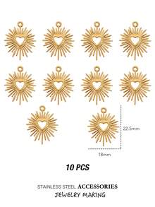 3/5/10pcs Stainless Steel Pendant, Sun-Shaped Heart Element, Suitable For DIY Handmade Jewelry And Accessories, Amulets, Key Chains, And Golden Jewelry - Heart Shape - View 8