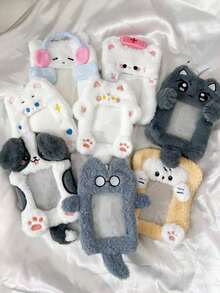 1 件超可爱蓬松透明卡通卡夹，名人照片展示盒，Ins 风格透明卡通毛绒卡套，3 英寸即时照片展示悬挂配件，偶像相册卡片收纳袋 - 彩色 - 查看 1