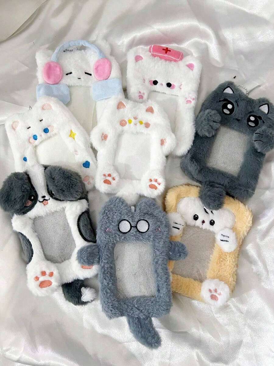 1 件超可爱蓬松透明卡通卡夹，名人照片展示盒，Ins 风格透明卡通毛绒卡套，3 英寸即时照片展示悬挂配件，偶像相册卡片收纳袋 - 彩色 - 查看 1