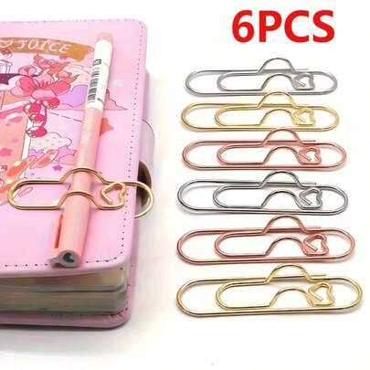 6 Pcs Creative Paperclip Shape Metal Pen Clip,Multi-Function Pen Clip Different Colors To Choose, From Notebook Pen Stick, Paperclip Stationery Tools Unique School Supplies And Office Supplies,Notebook Diary Accessories Clip With Pen Buckle, Fixed Pen Holder And Hanging Function ,Office Supplies,School Supplies,Teacher Supplies Classroom School