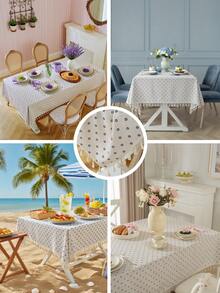 1 szt. Świeży niebieski obrus z frędzlami w kwiaty stokrotki, styl rustykalny, odpowiedni na szafkę nocną, stolik kawowy, dekorację okrągłego stołu, zmywalny, wystrój domu w wiejskim domku, kuchni, jadalni, na piknik, przyjęcie, ogród, przyjęcie herbaciane, na każdą porę roku, jesień