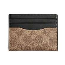 Coach COACH 10, Marchio logo, Porta carte con più scomparti, Porta carte di stile classico con fantasia bicolore, Colore sabbia giallo con taupe/fantasia classica