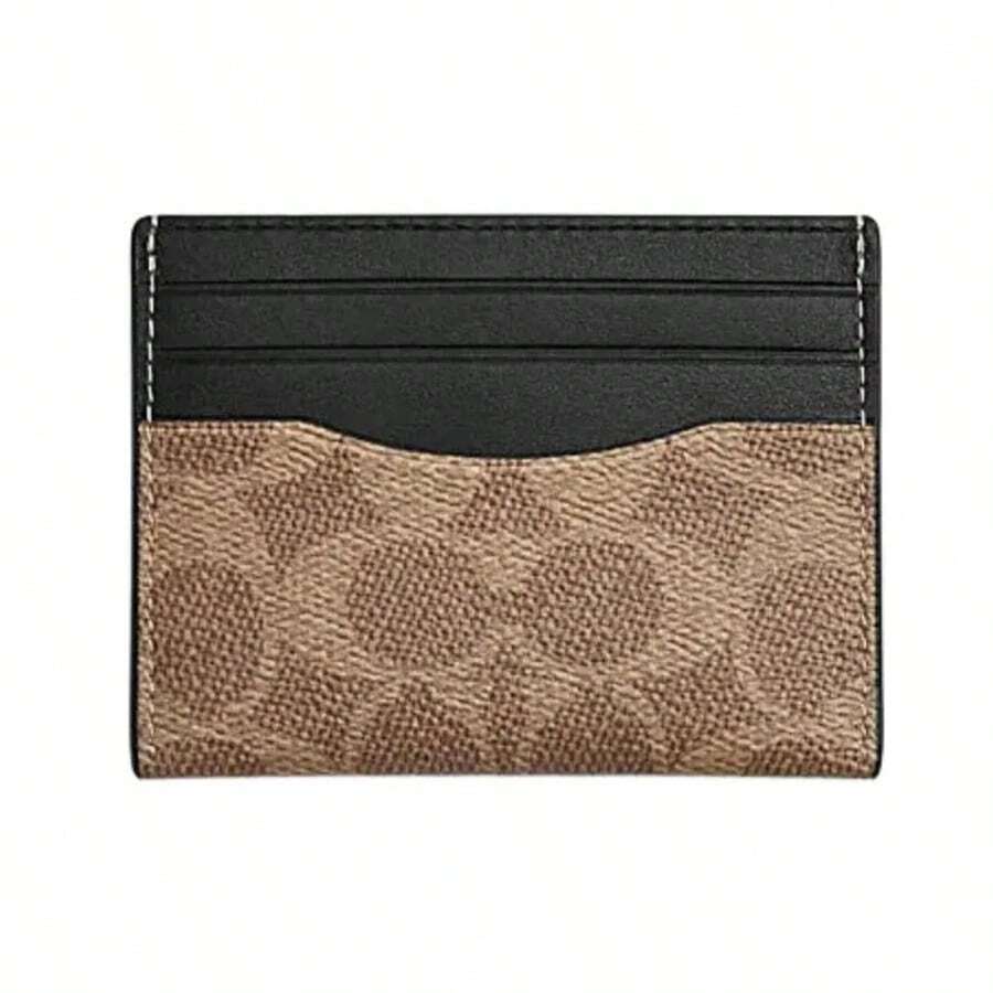 Coach COACH 10, Marchio logo, Porta carte con più scomparti, Porta carte di stile classico con fantasia bicolore, Colore sabbia giallo con taupe/fantasia classica