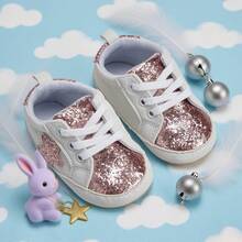 Baby Girl Sneakers Infant All Season Shoes - Contrast Color Sequins Shoelace Soft Sole Non-Slip Infant First Walking Shoes For Spring  Fall - 5107 Pink - View 7