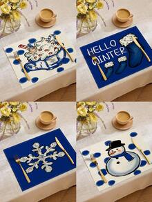 4 buc/6 buc/60 buc Covorașe decorative de Crăciun, Covorașe din in cu fulgi de zăpadă și oameni de zăpadă, Covorașe rezistente la murdărie, Potrivite pentru casă, sufragerie și restaurant, Decor de masă, Articole pentru casă