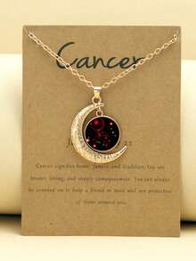 1/12pcs 12 Zodiac Glow-In-The-Dark Moon Pendant Necklace, Fashionable Personalized Constellation Card Necklace