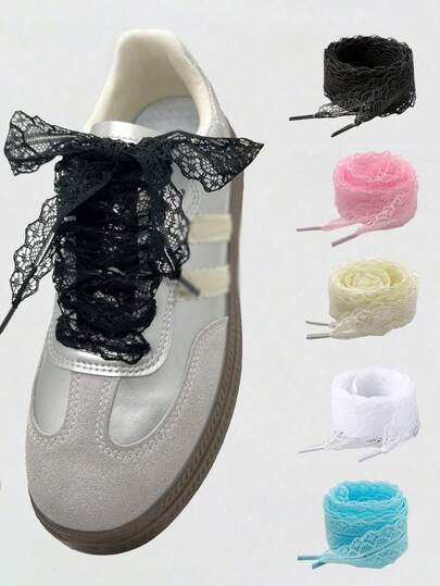 1/2pairs(100cm) Lace Shoelaces, Elegant Lace Shoelaces, Lace Bow Shoelaces, Elegant Satin-Lace Trim Ballet Style Shoe Laces, Geometric Hollow-Out Pattern, Sneakers, Casual Shoes Accessories, For Summer Daily Wear Casual Shoes, White Shoes