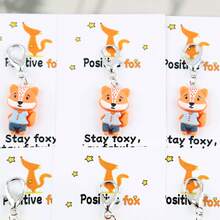 8pcs Cute Resin Fox Keychain Set With Motivational Greeting Card, Ideal For Bag Decoration, Lucky Gift For Fox Lovers, Birthday, Party, Thank You Gift - Multicolor - View 8