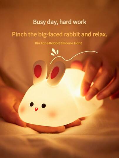 1 件大脸兔子硅胶夜灯，USB 充电，轻触调光，三种亮度等级，语音控制，柔软减压，柔和发光，护眼，可爱设计，卧室装饰，可充电，