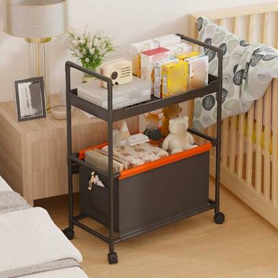 1/2 Tierdirty Clothes Hamper Rolling Cart With Fabric Bag & Wheels - Large Capacity Toys Storage Organizer For Livingroom, Movable Dirty Clothes Hamper For Laundry Room , Home Storage Supplies, Ideal For Clothes, Snacks, Toys, Books , Space-Saving Organization