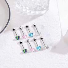 1/4pcs Fashionable Cubic Zirconia Decorated Round & Heart Shaped Tongue Rings, Suitable For Daily Wear By Men & Women