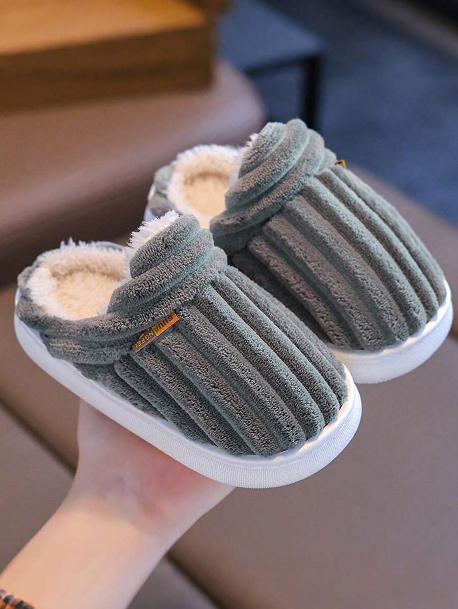 Fashionable Striped Simple Anti-Slip Warm Fluffy Student Slippers, Children Slippers, Teens Slippers