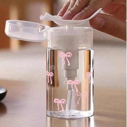 Bow Tie Pattern Refillable Travel Bottle, Makeup Remover Dispenser Bottle With 3.38oz/6.76oz Portable Pump, Suitable For Nail Polish Remover, Toner And Makeup Remover, Dome Design, Hand Wash Only, Reusable, Makeup Remover Bottle