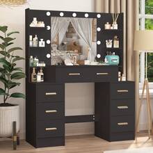 Special Offer Products Black Large Vanity Desk W/11 LED Mirror 7 Drawers Dressing Table W/3 Color Light - 黑色 - 查看 5