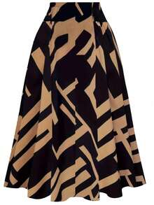 New Products In Autumn And Spring. Retro-Style Geometric Art Print Skirt. Black Contrasting Color High-Waisted Lace-Up Waist And Wide Swing A-Line Skirt. Slim And Long Style. Retro And Elegant Commuting And Dating. Daily Multi-Scenario Wear Women's Skirt.