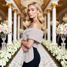 Faux Fur Scarf Wrap For Women, Long Plush Winter Shawl Collar, Warm Convertible Scarf  Neck Warmer, Elegant Evening Cape Bolero - 灰色 - 查看 7