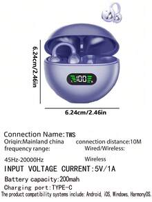 Auriculares inalámbricos Bluetooth con clip, pantalla LED del nivel de batería, sonido protector sin fugas, uso prolongado sin lesiones en los oídos, deportes de oreja abierta sin caídas, compatible con llamadas de voz