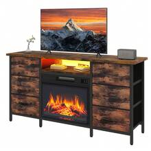 BALCONERA Electric Fireplace Insert TV Stand With 6-Drawer Storage - 55 Inch TV Entertainment Center Console Cabinet, Fireplace Heater With LED Lights, Overheat Protection & Remote Control - one-size - View 7