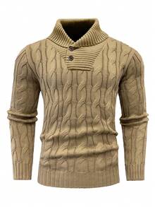 Boaong Men's Business Casual Solid Color Cable Knit Texture Turtleneck Sweater, Fall/Winter