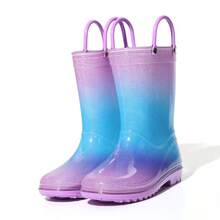1 Pair Adorable Princess-Style Colorful Crystal Rain Boots, Soft & Durable Soles, Seamless Round Toe, High-Top Design, Lightweight Body, Rain Boots For Girls & Toddlers For School, Camping, Beach, Outdoor, Sturdy Double Handles, Shiny Crafted Uppers, Suitable For All Seasons