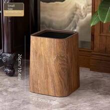 木纹垃圾桶，复古创意设计，适用于家庭、客厅、卧室、厨房、新中式风格、浴室优质大号垃圾桶 - 棕色 - 查看 5