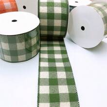 10 Yards/Roll, 63.5mm2.5-Inch Green Wide Plaid Imitation Linen Ribbon, Imitation Linen Plaid Toggle Ribbon, Bow Bouquet Decoration Gift Packaging, Flowers, Balloons, Craft Sewing, Valentine's Day, Packaging Gift Box Wedding, Lace Accessories Handmade DIY Holiday Scene Decoration Crafts Birthday Party Clothing Accessories - 綠色 - 查看 1