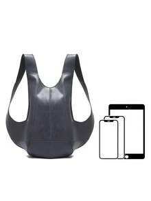 Casual Minimalist Oil Wax PU Leather Backpack, Anti-Theft Backpack, Crazy Horse Leather Unisex Student Backpack - 淺藍色 - 查看 3
