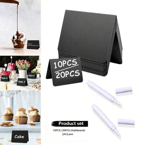 10 pezzi/20 pezzi Cartellini da tavolo a forma di V + 2 penne, Segnaletica da tavolo in PVC, Cartellini dei prezzi a forma di V, Etichette in plastica, Cartellini da tavolo lavagna nera riscrivibile, Adatti per identificazione matrimonio, numeri di tavolo, cartellini buffet, cartellini dei prezzi, bacheche, cartelli scritti a mano per panetteria/pasticceria + 2 penne per lavagna, Set di penne e cartellini da tavolo
