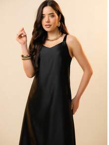 Italian Style Boat Neck Sleeveless Fitted Dress For Women - 黑色 - 查看 8