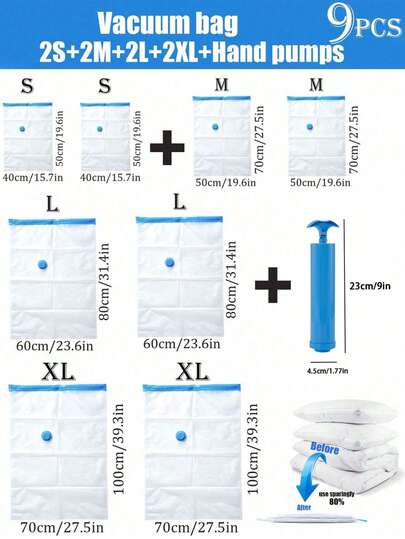 20/10/5个真空压缩袋，防尘压缩袋，大容量压缩袋，旅行衣物压缩袋，衣柜收纳压缩袋，可折叠收纳袋，透明压缩袋，床上用品压缩袋，适用于厨房、卧室、家庭、旅行、学校、宿舍、万圣节服装收纳、节日服装收纳