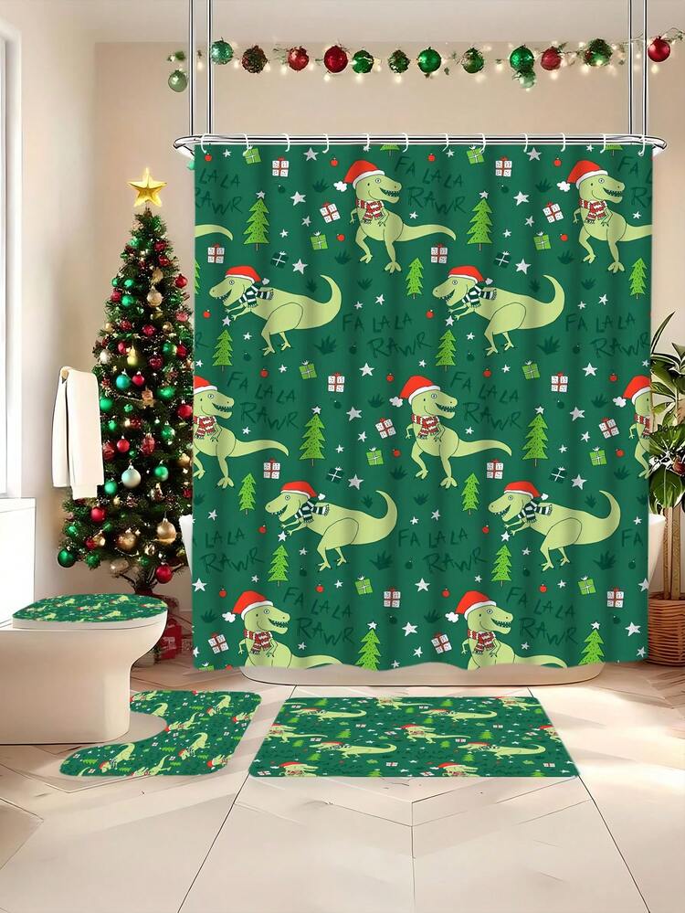 1 件/4 件圣诞恐龙精灵印花浴室浴帘 + 垫子套装、带 12 个挂钩的浴室窗帘淋浴套装、浴室配件、防水涤纶面料、防滑浴室垫、防滑 U 型马桶垫、马桶座套、浴室隔断、装饰配件、现代家居房间装饰、悬挂窗帘、适用于家居装饰、浴室装饰、圣诞装饰、节日和日常装饰 - 彩色 - 查看 16