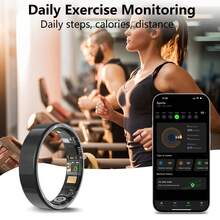 男女智能环健身追踪器 - 防水健康环，用于睡眠追踪，手势滑动视频，内置运动手势功能，心脏和血氧监测器，家庭护理健身环，步数和燃烧卡路里计数，可切换视频，佩戴舒适（15 / 20mAh 可充电电池） - ET-多色 - 查看 8