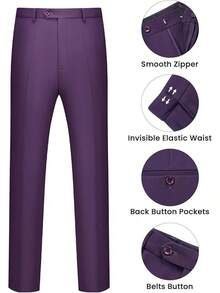 Men's 2 Piece Suits Two Button Pants Set Party,Wedding And BusinessChristmas CNPN - 紫色 - 查看 2