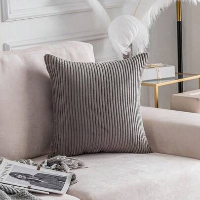 Soft Plush Corduroy Textured Large Euro Pillow Sham Couch Floor Bedroom Washable Breathable Pillow Cover, 26 X 26(66cm), Cheese