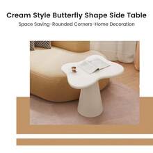 Guyii Cream White Butterfly-Shaped Side Table, Irregular End Table, Modern Sofa Table For Living Room, Bedroom, Easy Assembly - White - View 8