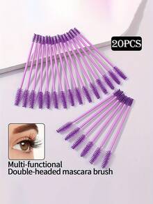 20支装双头睫毛刷头螺旋刷头种植睫毛梳嫁接睫毛膏刷眉毛梳美妆工具，附赠小刷子 - 紫色 - 查看 2