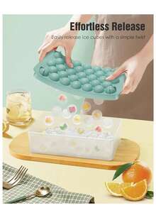 1 件 33 腔蓝色冰球制作模具带盖，冰箱冰块托盘用于制作鸡尾酒饮料冷冻球 - 彩色 - 查看 8