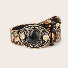 1条复古波西米亚玛瑙装饰金属扣花卉西部牛仔腰带，适合搭配长裙、迷你裙、连体裤，也适合万圣节、音乐节、情人节、圣诞节、牛仔裤、长裙等各种场合，四季皆宜，可作礼物或约会装扮。 - 白色松石多色 - 查看 6