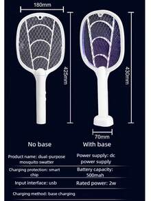 OBOVAY 2PCS Powerful Bug Zapper Electric Mosquito Swatter Mosquito Trap Lamp USB Rechargeable Fly Swatter Racket 2-In-1 Insect Killer Zapper With 3 Layer Mesh Portable Bat For Indoor Outdoor Garden Patio,500mAh