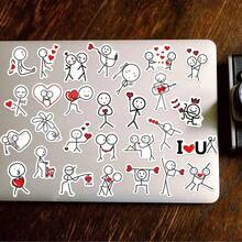 46pcs Cartoon Character Love Expression Graffiti Stickers, Valentine's Day Creative Graffiti Stickers For Decorating Notebooks, Laptops, Luggage, Phone Cases, Computers, Water Bottles, Personalized Stickers - A - View 4