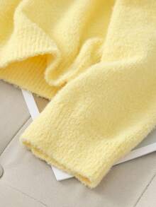 Women's Solid Color Loose Slouchy Soft Faux Mink Knit Base Layer Top, Autumn/Winter - Yellow - View 5