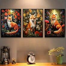 3pcs Frameless William Morris Poster Fox Flower Forest Canvas Painting Print Vintage Floral Animal Wall Art Living Room Bedroom Office Cafe Bar Gallery Home Decor No Frame