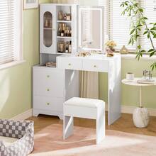 Luxstein Dressing Table Stool, Wooden Makeup Stool, Upholstered Bench, Vanity Stool For Dressing Table, Bedroom, Hallway & Living Room, 40 X 23.5 X 43 Cm, White - Trắng không có ngăn kéo - Xem 9